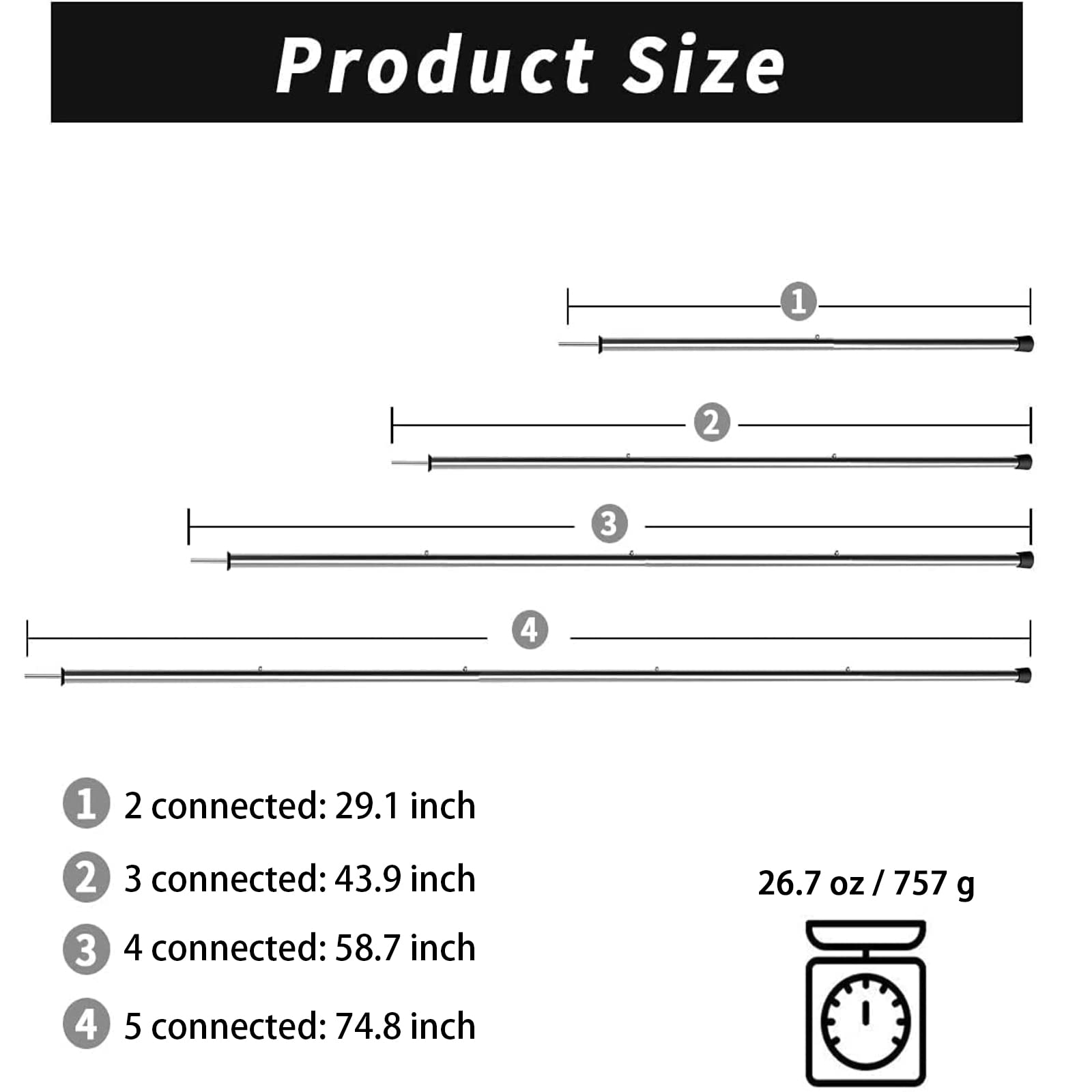 San Like Tent Pole Telescopic Adjustable Tarp Poles For Camping Canopy Awning Shelter Backpacking Hiking -(Adjustable Length - S