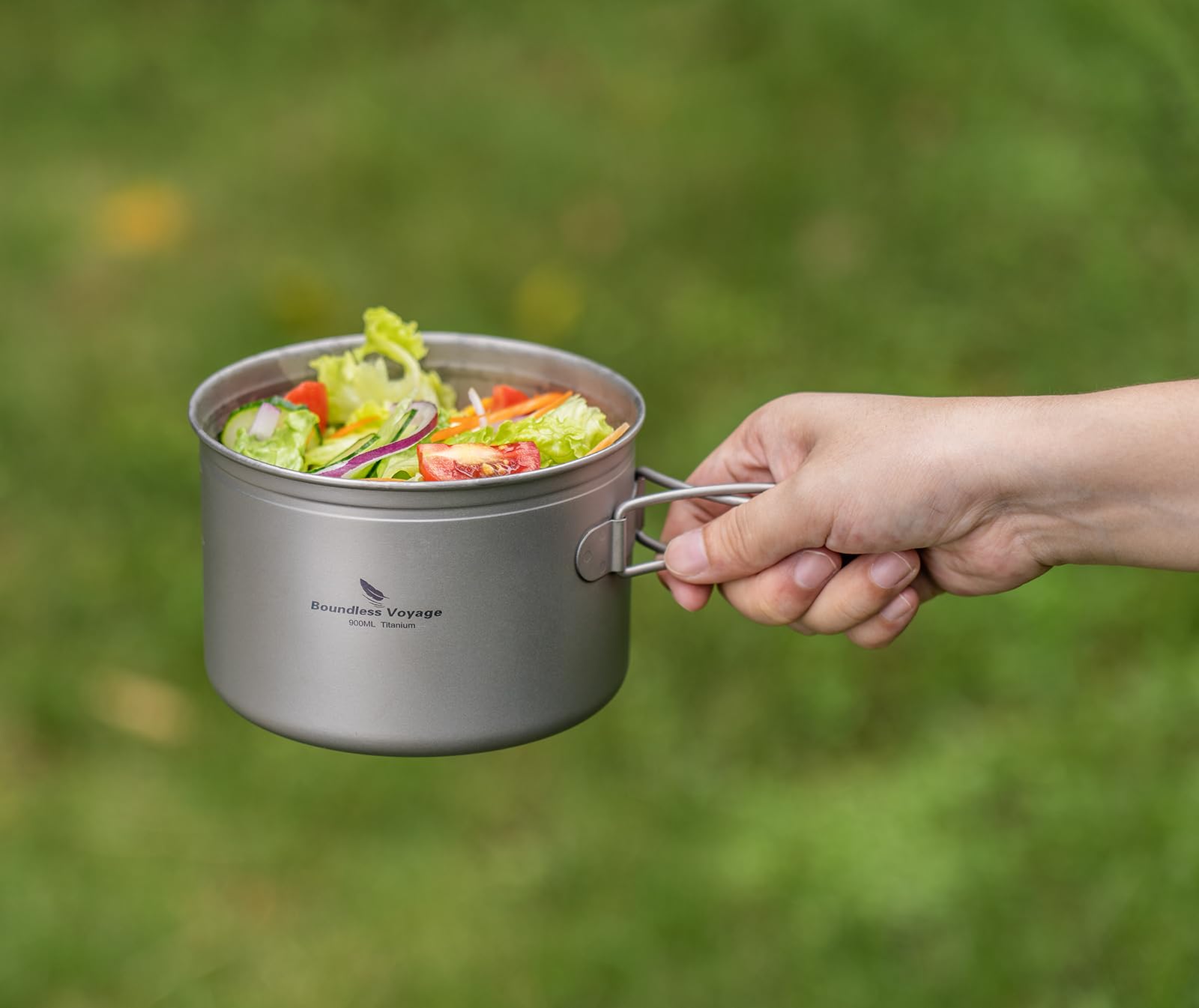 Usharedo Camping Pot Bowl Frying Pan Mess Kit Titanium Pot Pan Set With Folding Handle Outdoor Cookware Ti1585B