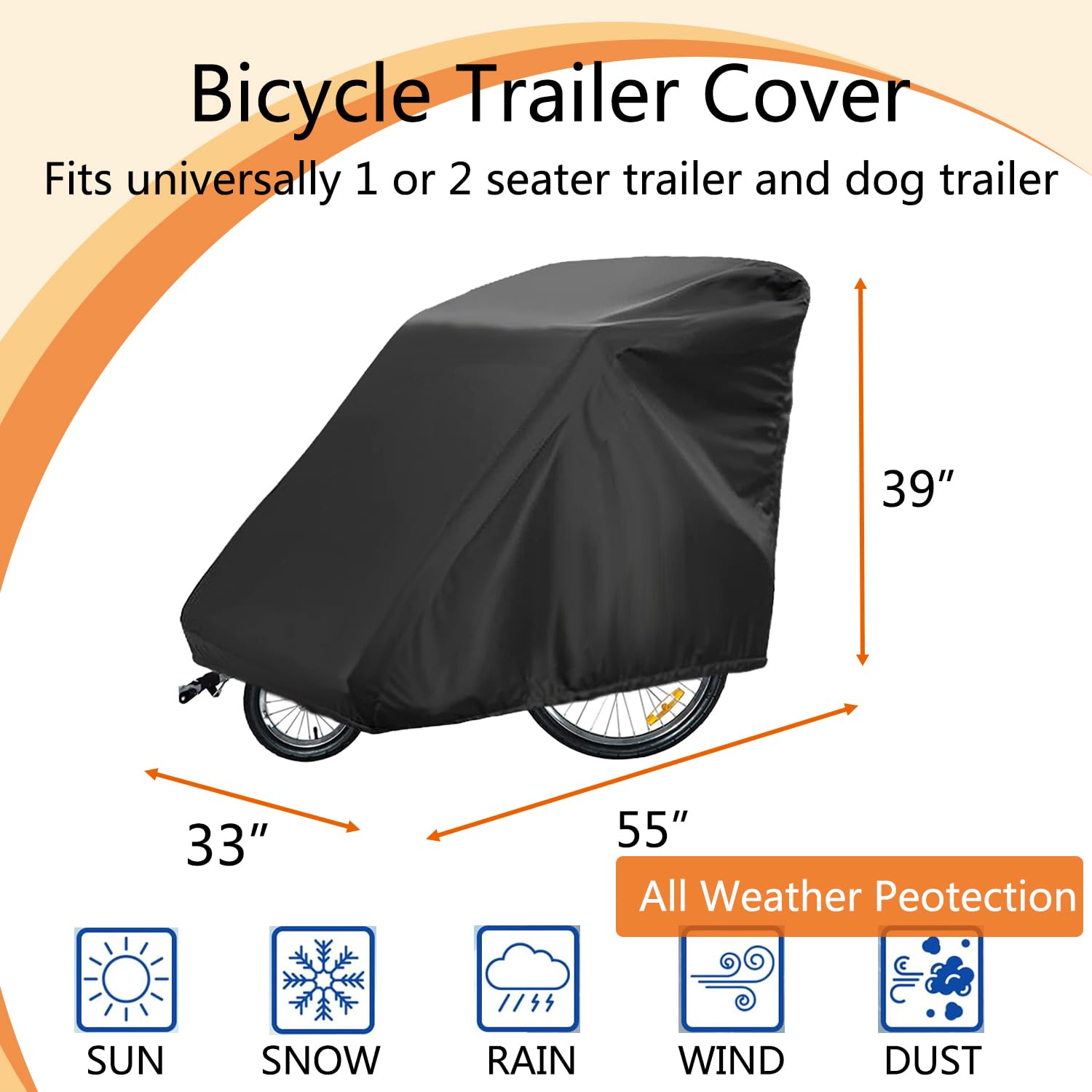 Sqodok Bicycle Trailer Cover, Waterproof Bike Trailer Storage Cover 420D Oxford Material With Pu Coating, Kid'S Pet Bike Trailer