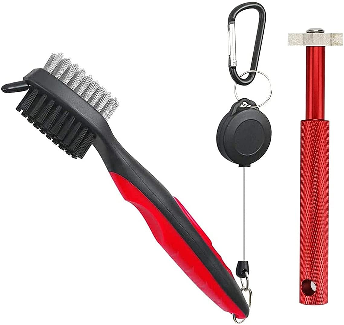 Sportsgenics Golf Brush (Pack Of 2) With A Golf Club Groove Sharpener - Double Sided Golf Club Cleaner - 6 Head Golf Groove Shar