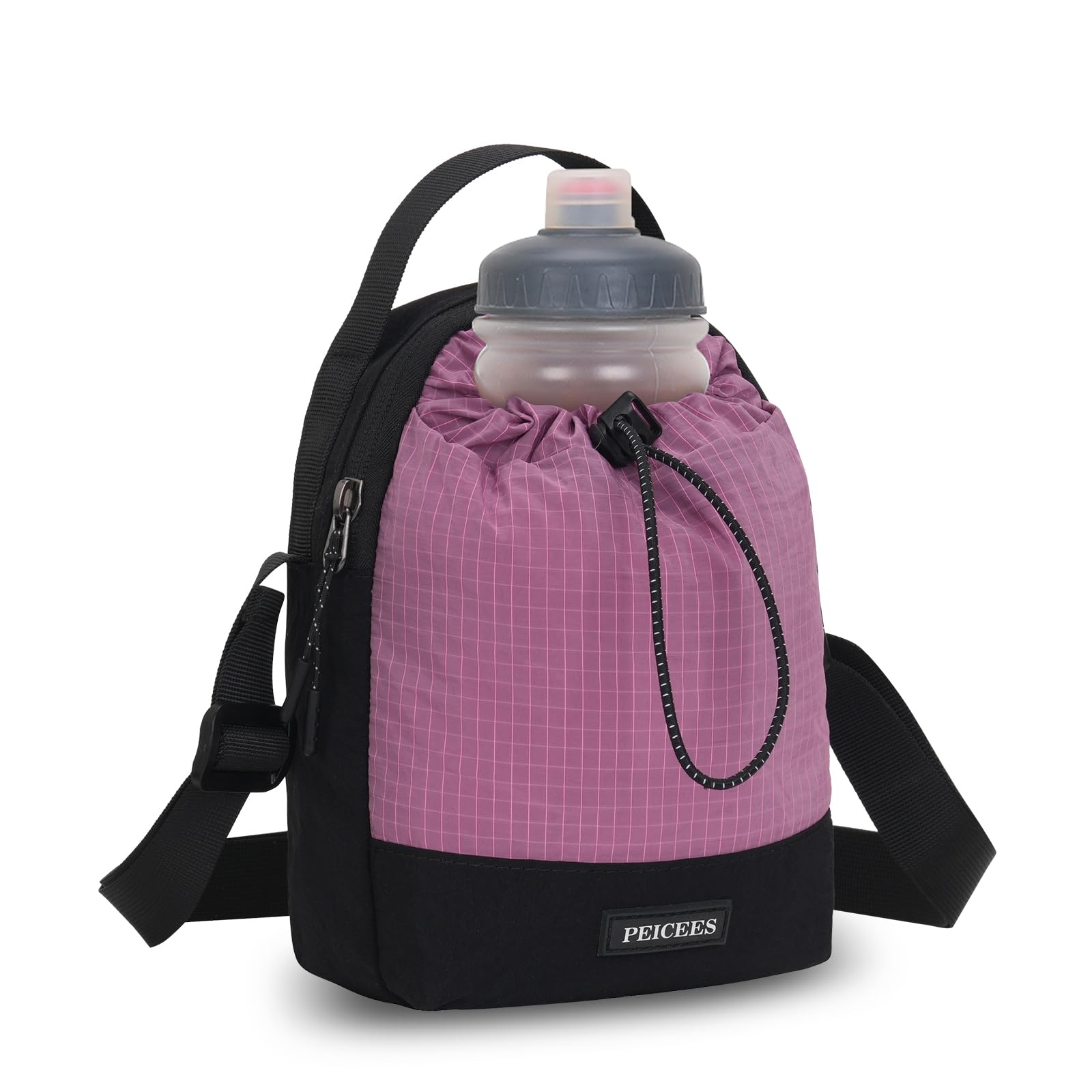 Peicees Water Bottle Carrier Bag with Phone Pocket and Anti-theft Back Pocket, Water Bottle Holder with Adjustable Shoulder and 