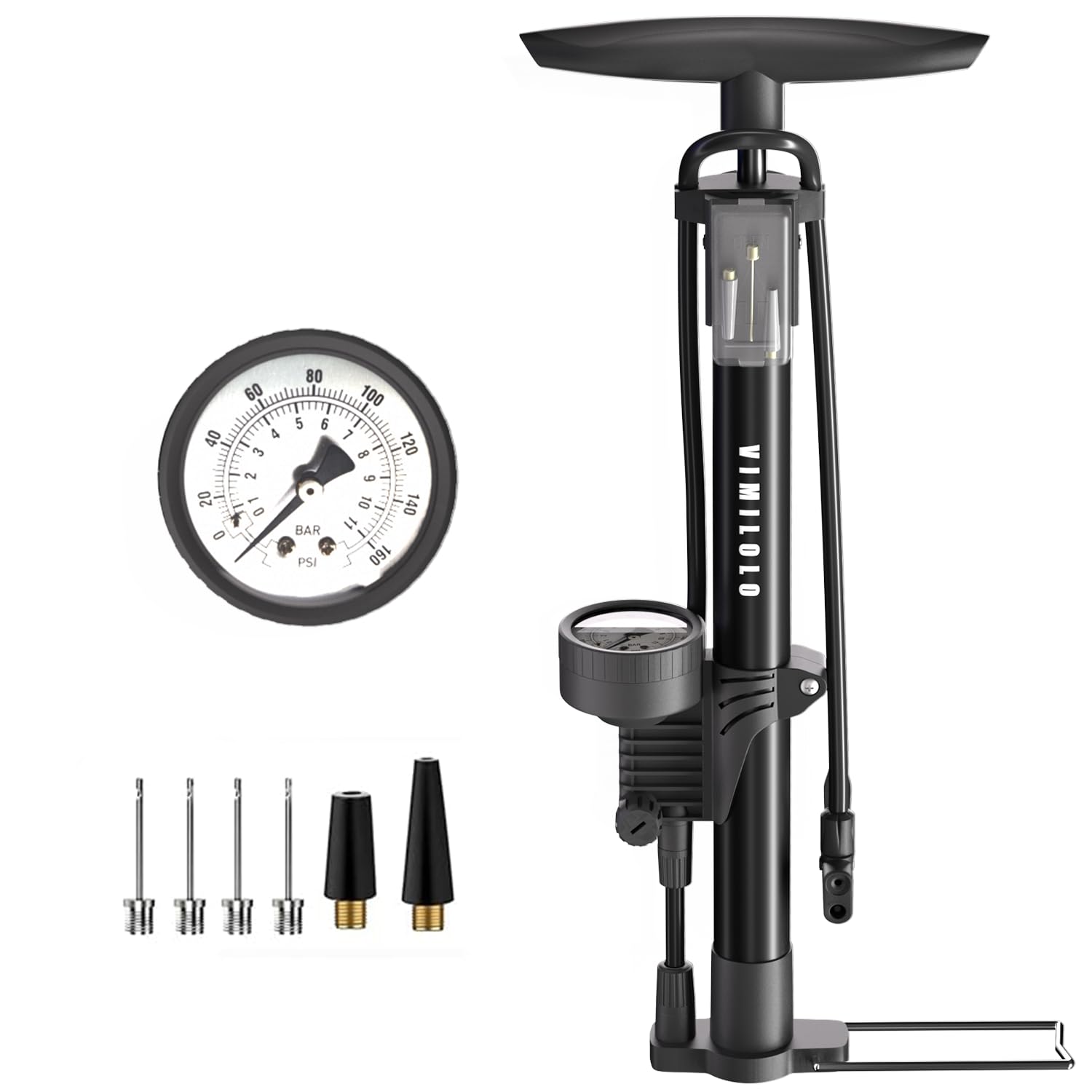 Bicycle Pump Bike Floor Pump with Gauge, Dual Presta & Schrader Valve Head, High Pressure Bicycle Tire Inflator, Portable Hand A