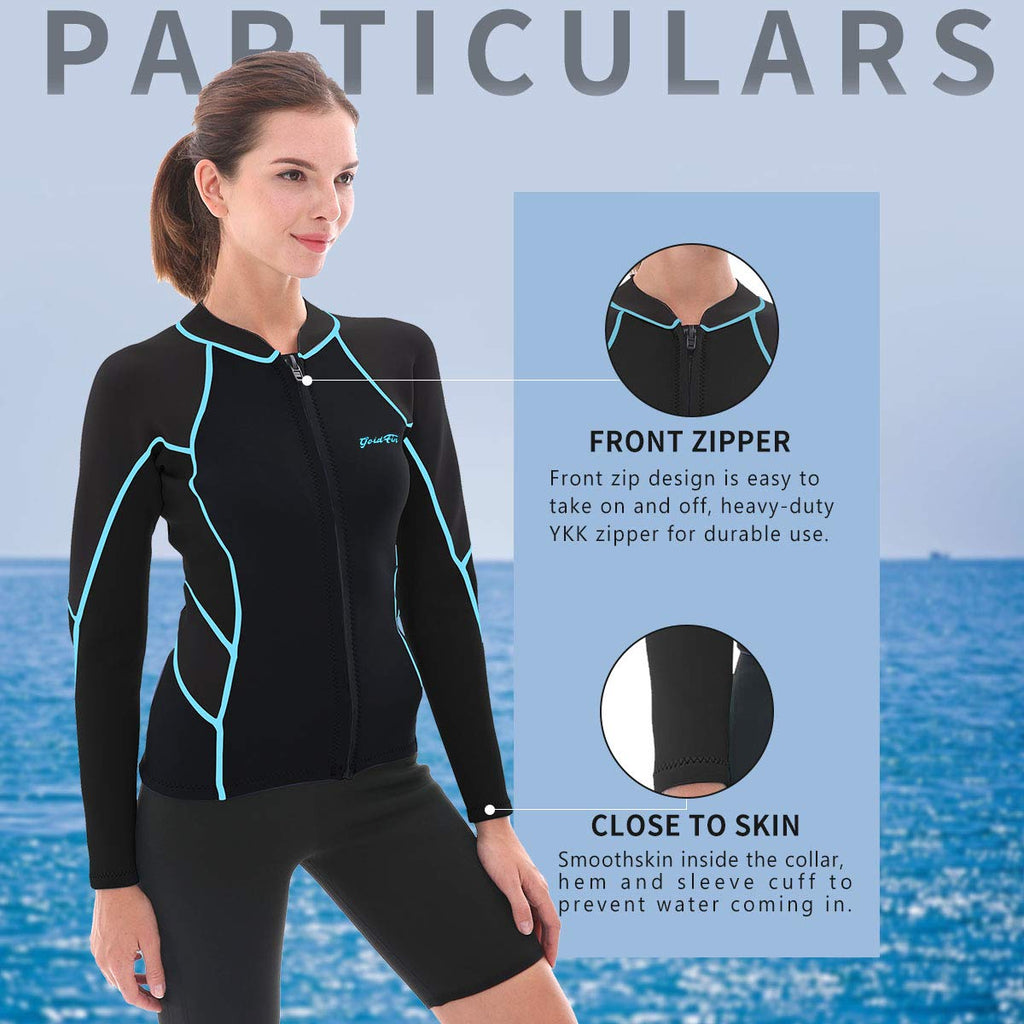 Goldfin Womens Wetsuit Top, 2Mm Neoprene Wetsuit Jacket Ladies Long Sleeve For Water Aerobics Diving Surfing Kayaking (Update Bl