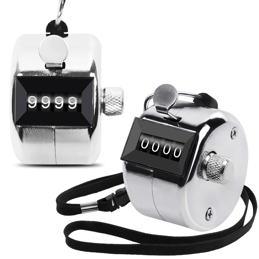 Oligei 2 Pack Metal Hand Counter Four-Digit Counter With Nylon Lanyard Silver Counter Click Counter Handheld Click Counter Digit