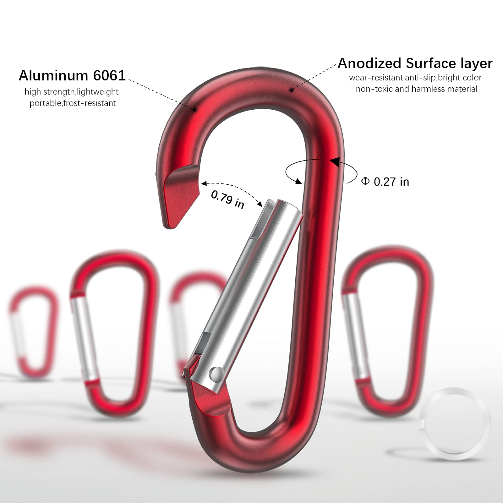 Sprookber 3'' Aluminum Carabiner D Ring, Caribeener
