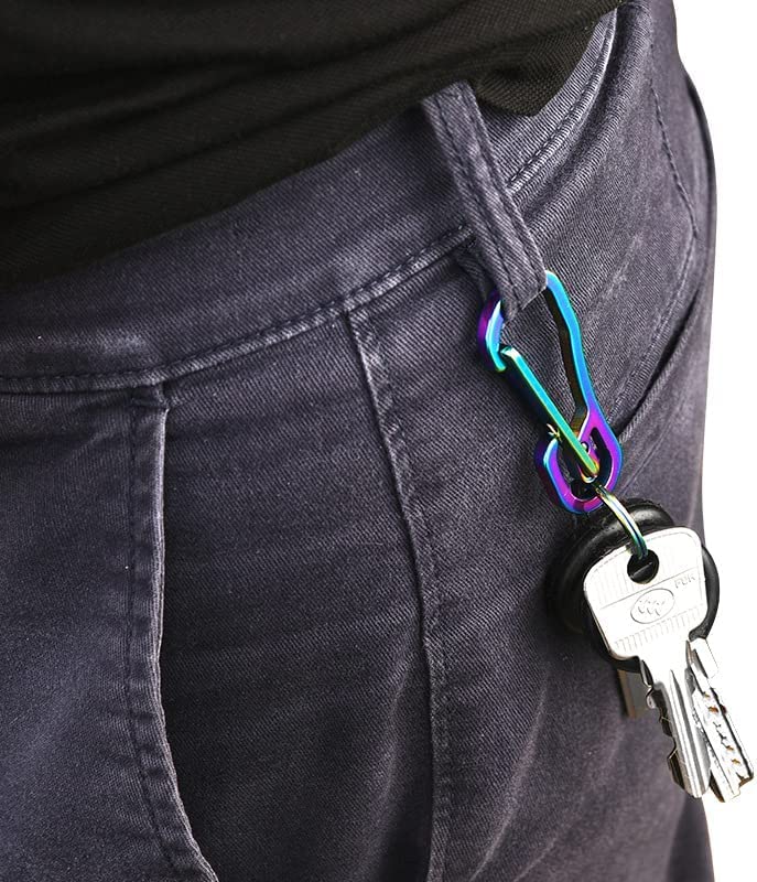 2 Pack Carabiner Clip Retractable Ring Set Titanium Keychain Quick Release Hooks For Men Women
