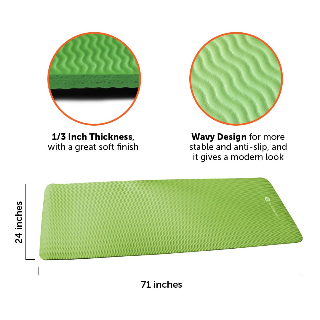 Gymenist Thick Exercise Yoga Floor Mat Nbr 24 X 71 Inches Great For Camping Cardio Workouts Pilates Gymnastics (Green)
