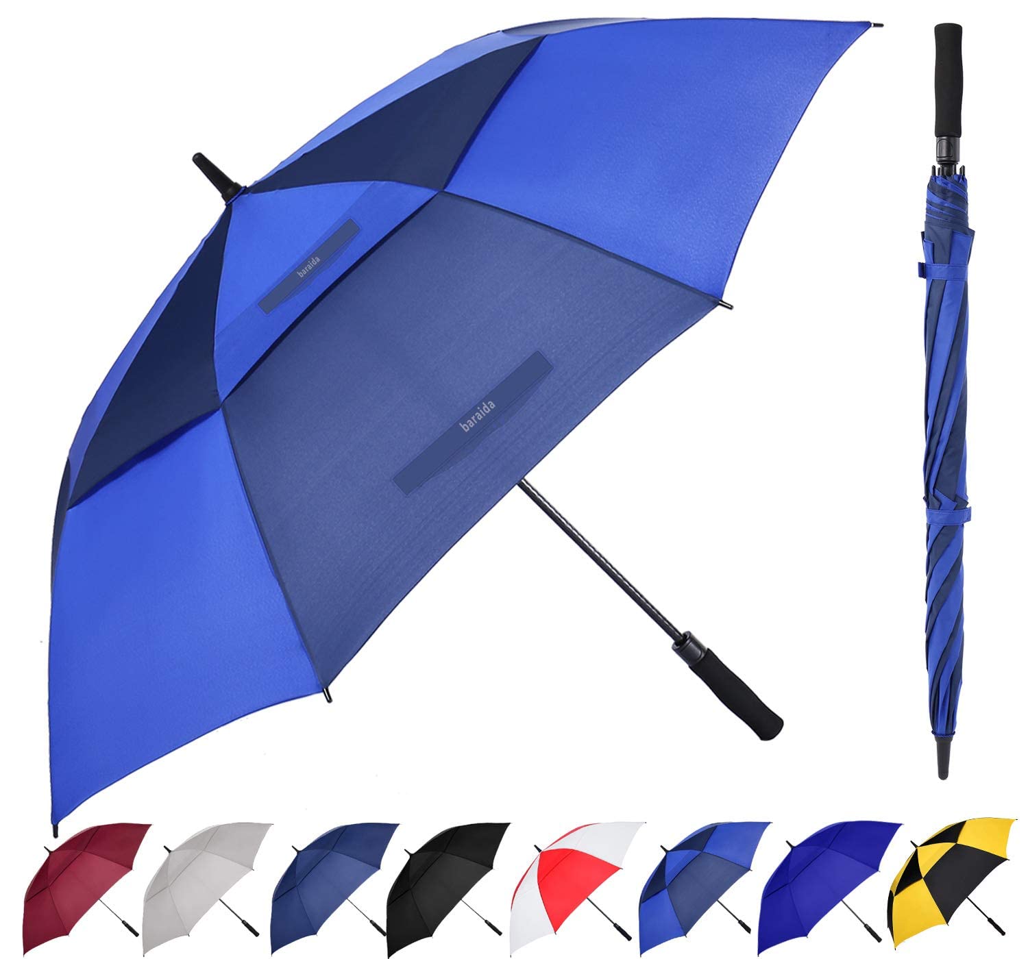 Baraida Golf Umbrella 62/68/72 Inch, Extra Large Oversize Double Canopy Vented Windproof Waterproof Umbrella, Automatic Open Gol