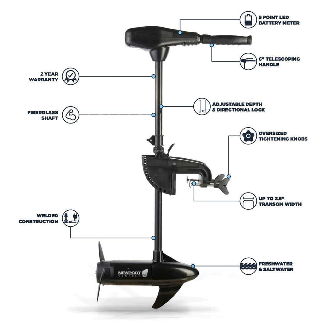 Newport Vessels Nv-Series 36Lb Thrust Saltwater Transom Mounted Trolling Electric Trolling Motor W/Led Battery Indicator & 30''
