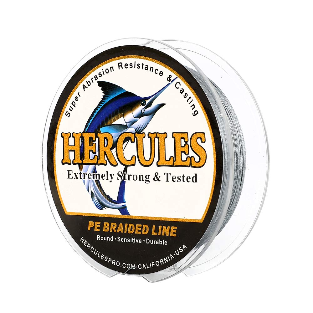 Hercules Braided Fishing Line 2000M 2187Yds 10Lbs-200Lbs Pe Superline 8 Strands (Grey 50Lb/22.7Kg 0.37Mm)