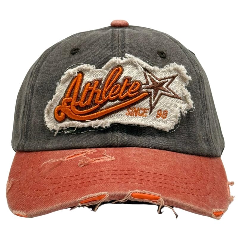 The Tie Hub Black & Rust Distressed Baseball Cap For Men & Women With Athletic Star Patch