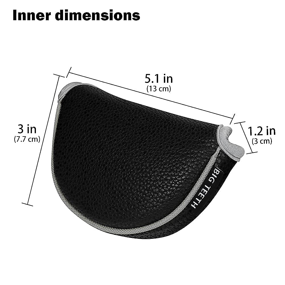 Big Teeth Golf Head Covers Center Shaft Putter Cover Mini Putter Headcover Golf Club Protector Magnetic Closure (Black) For Mini