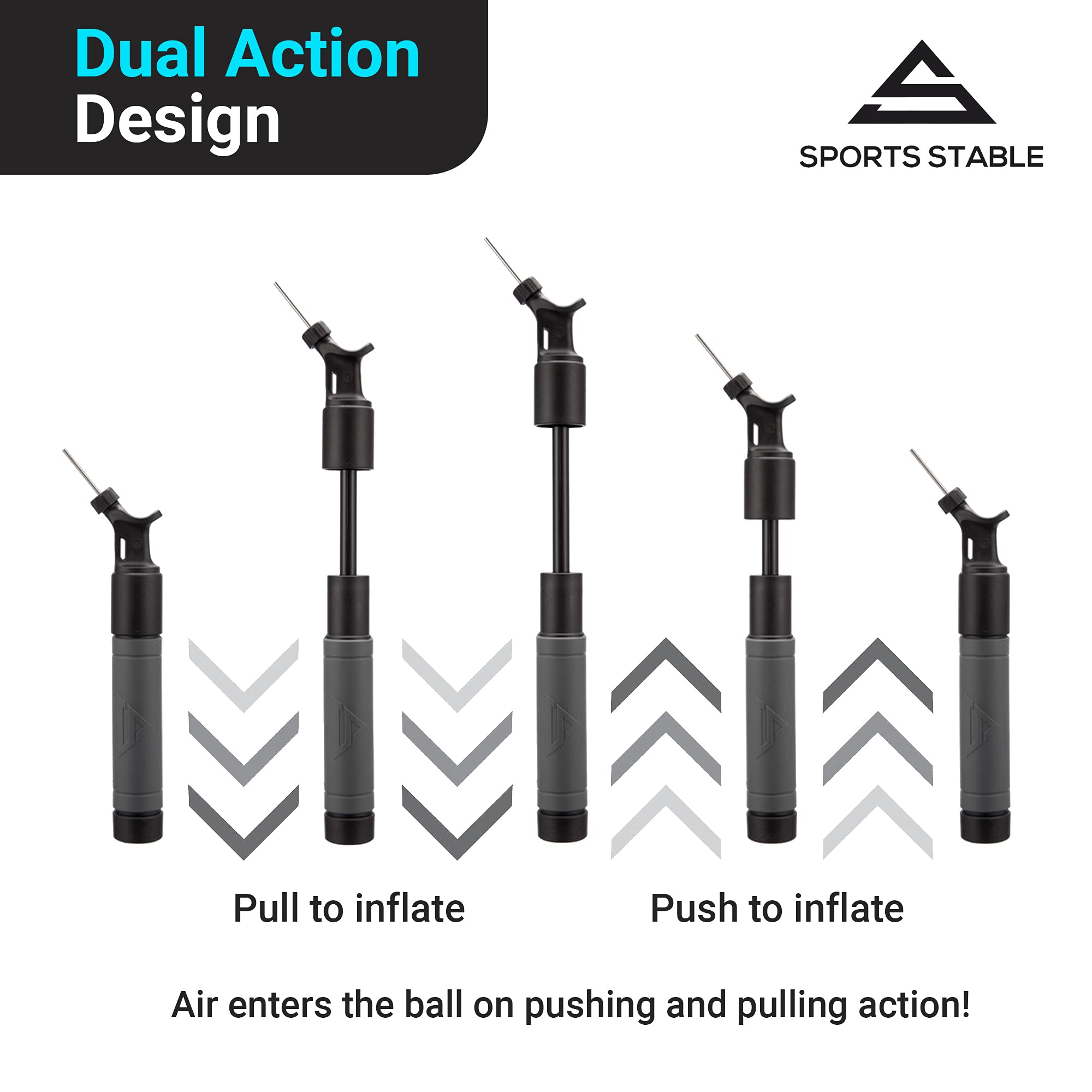 Sports Stable Ball Pump With 5 Needles Push And Pull Inflation Device For Your Basketball, Football, Soccer Ball, Volleyball, An