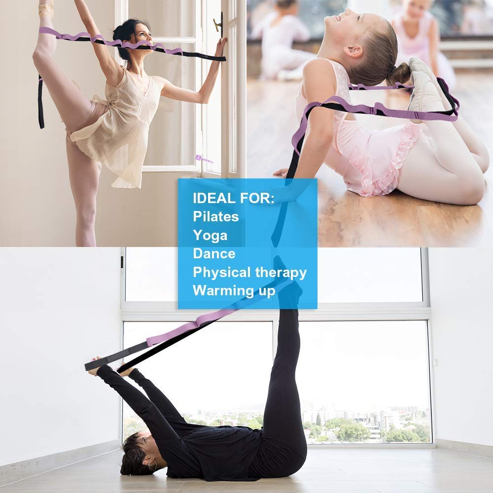 A Azurelife Stretch Strap With 11 Loops, Half Elastic Stretching Strap Band - Stretch Tool For Yoga Physical Therapy, Dance And