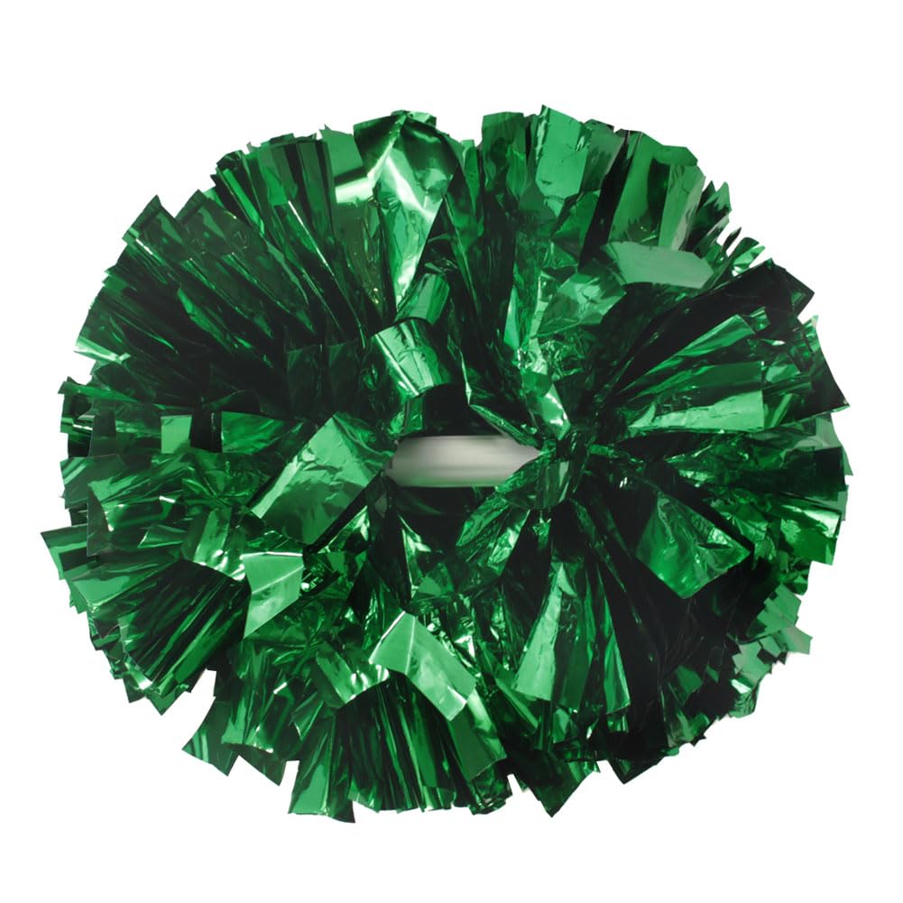 Lovecheer 2Pcs Pom Poms Cheerleading Metallic Green Pom Poms Cheer With Baton Handle For Sports Team Spirit Party Cheering