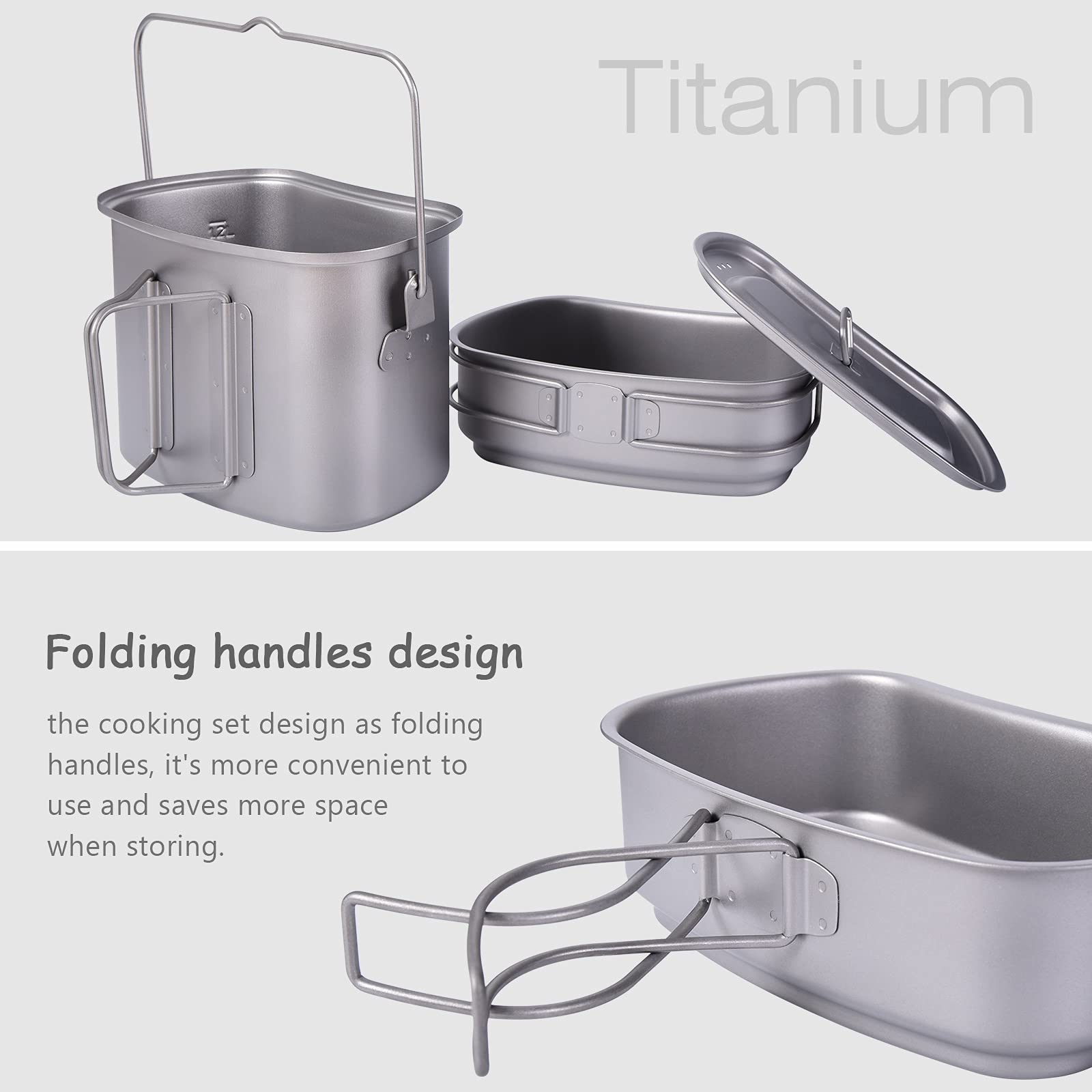 Boundless Voyage Titanium Mess Kit Hanging Pot Cup With Lid Folding Handles Outdoor Camping Cooking Set Ultralight Portable Tabl