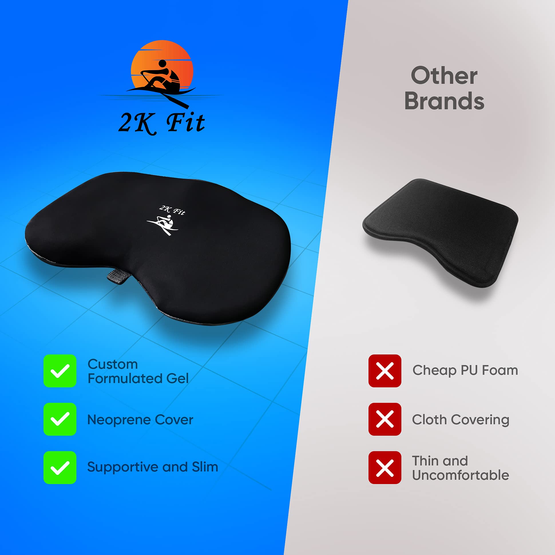2K Fit Rowing Machine Seat Cushion (Model 3) For The Concept 2 Rowing Machine With Custom Gel That Fits The Concept 2 Rower, Wat