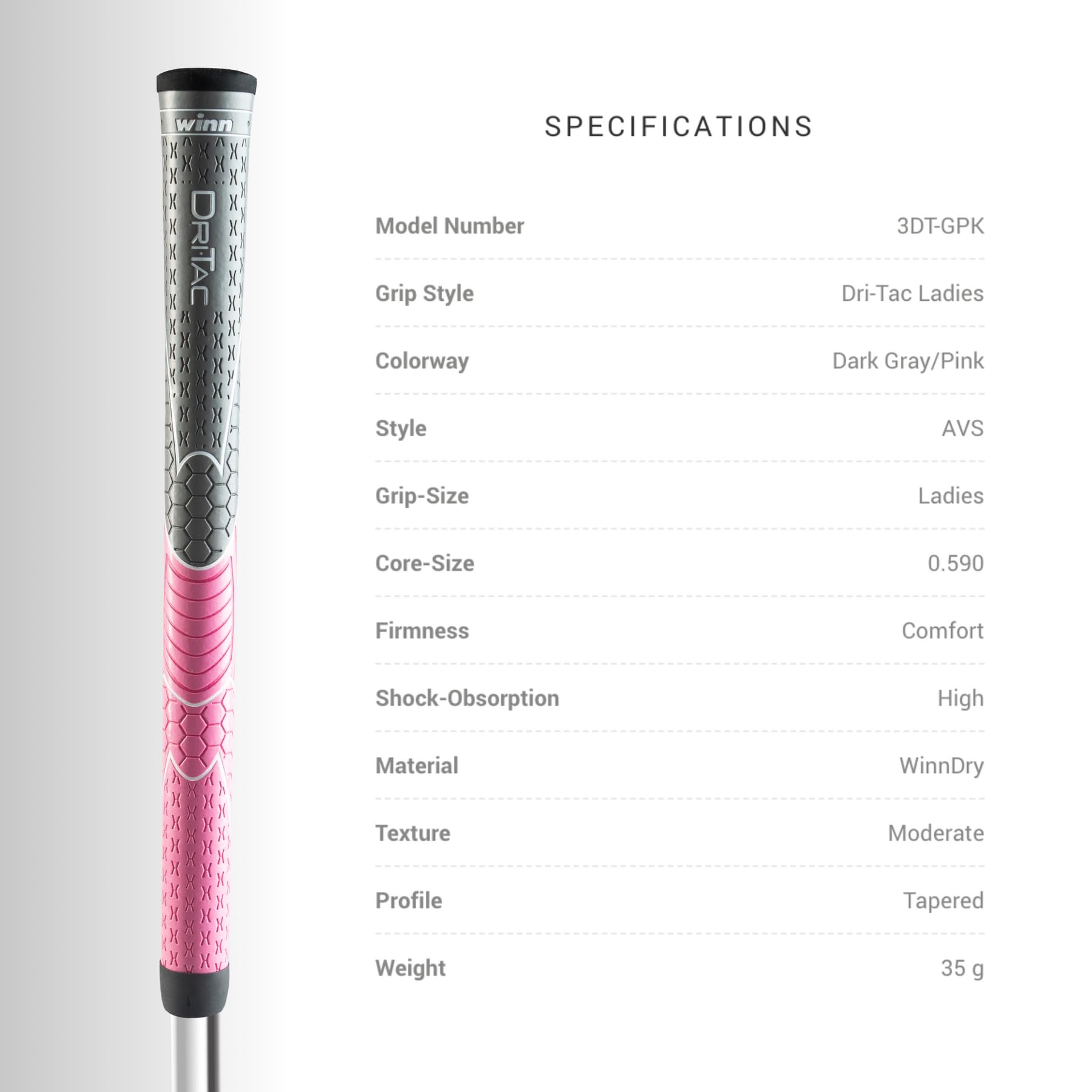Winn Grips Dri-Tac 13 Piece Ladies/Men'S Undersize (-1/32'') Dark Gray/Pink Golf Grip Bundle