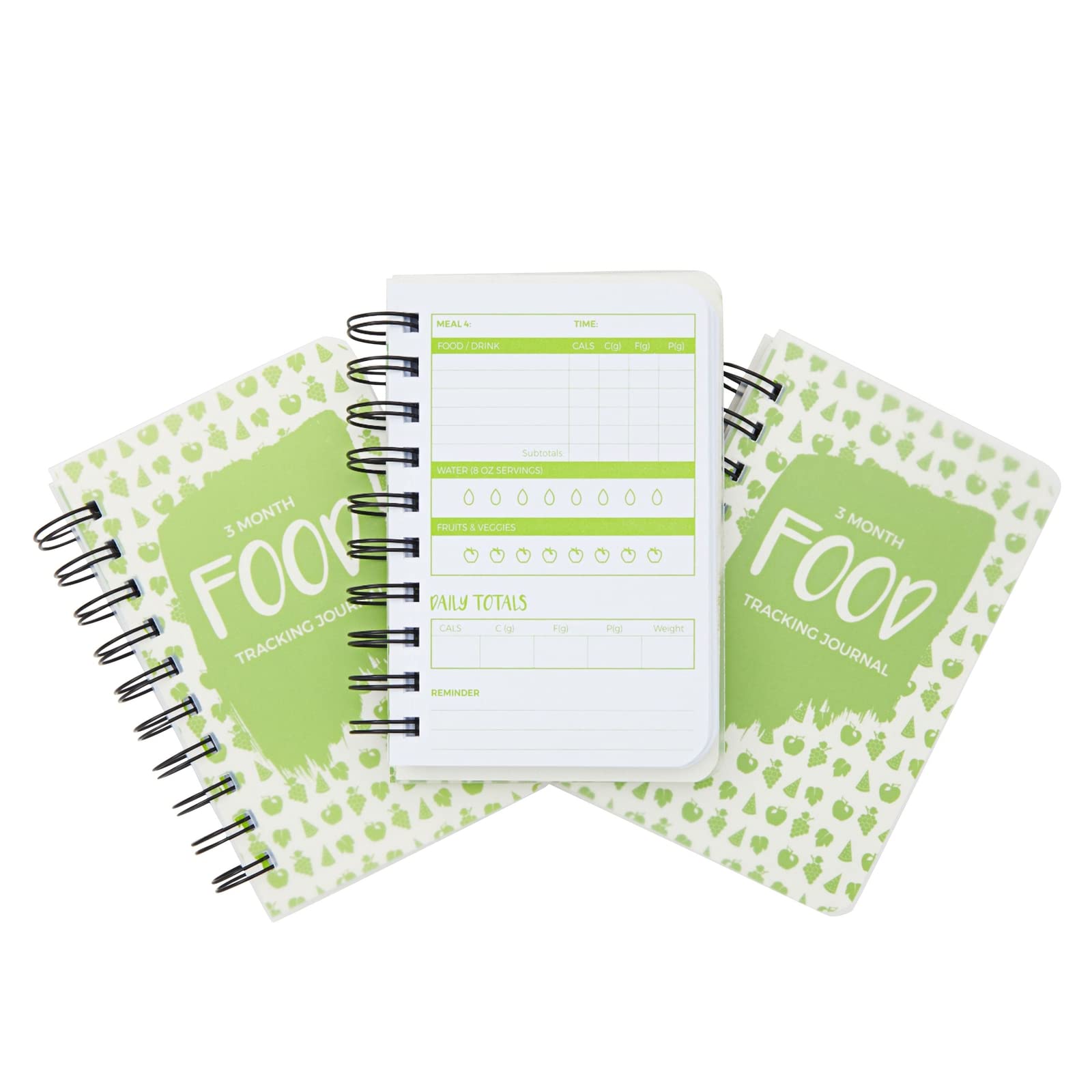 Paper Junkie Calorie Tracker Journal 3-Pack - 5.7 x 3.6 Pocket Spiral Soft Cover - 3-Month Food Tracking & Meal Log - Calorie & 