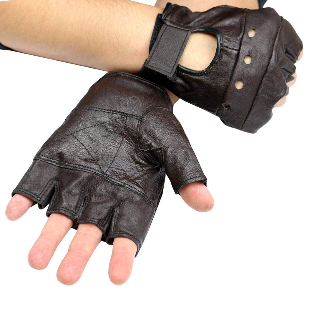 Perrini 280-Bron Brown Leather Finger Less Gloves