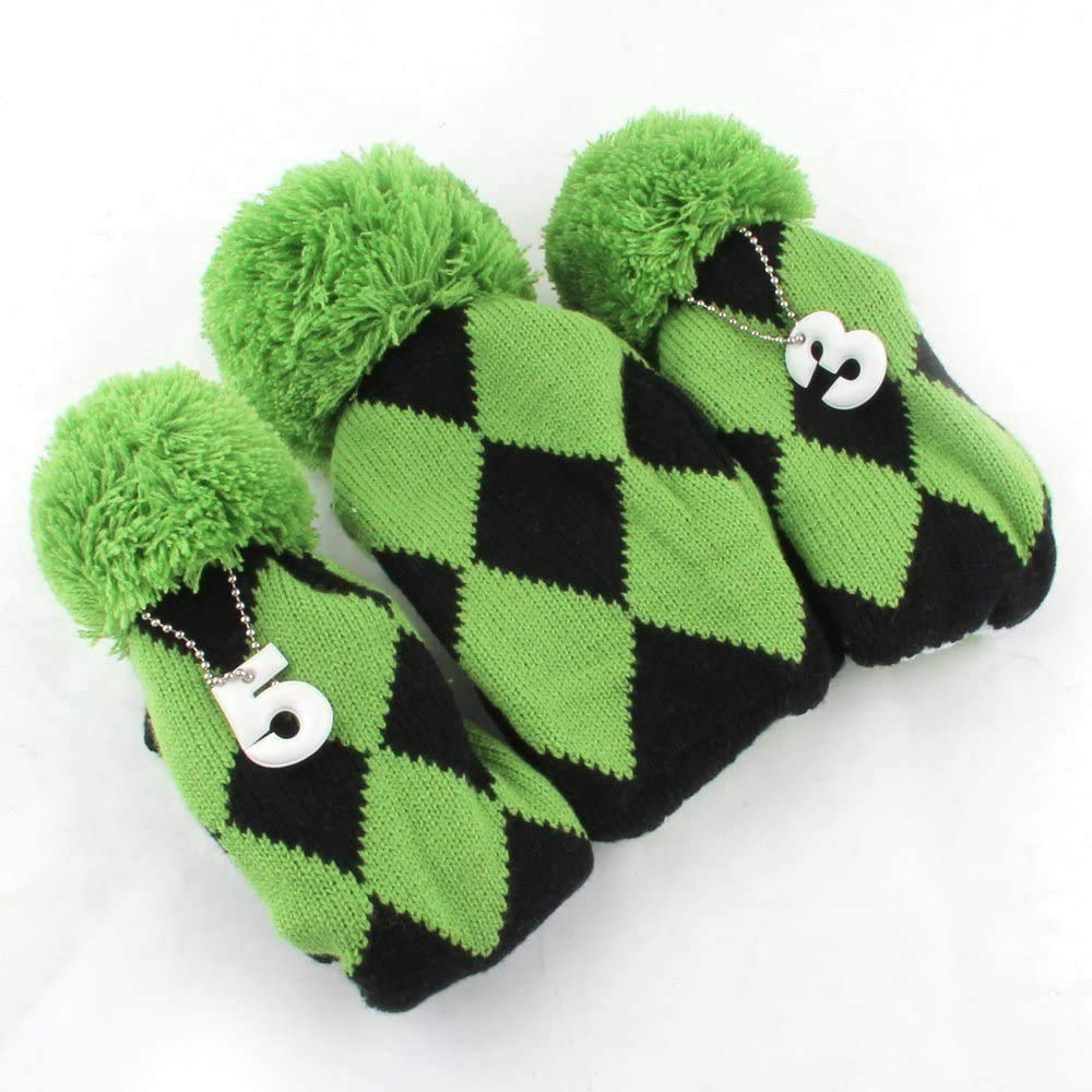Gooaction 3Pcs Knitted Golf Head Covers 1-3-5 For Driver And Fairway Woods With Long Neck Sock Vintage Argyle Black And Dark Gre