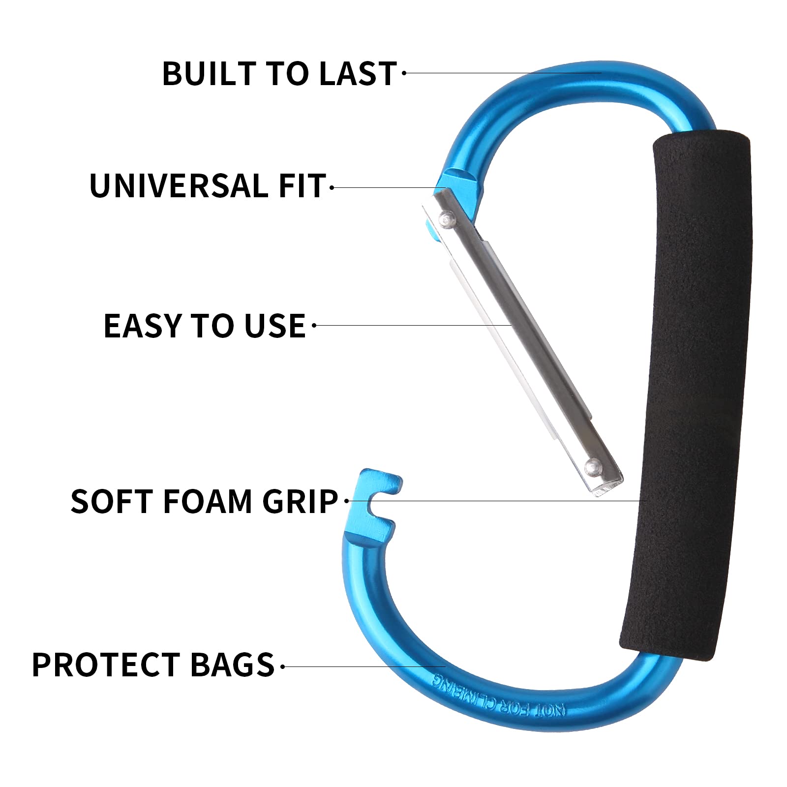 Sansheng 4 Pack Large Carabiner - 5.5'' D-Style Click And Carry Bag Carrier Stroller Hooks(Light Blue And Rose Red)