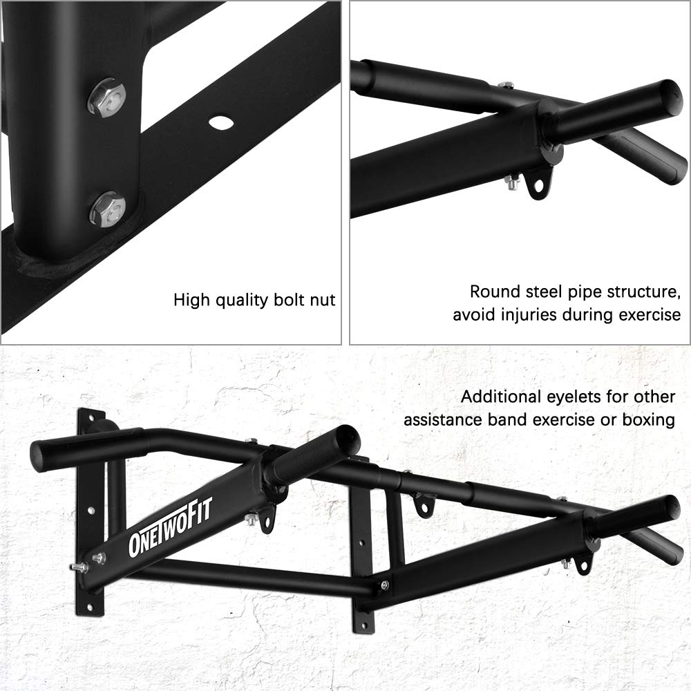 Onetwofit Wall Mounted Pull Up Bar With More Stable 6-Hole Design For Indoor And Outdoor Use, Maximum Weight 440 Lbs Ot103