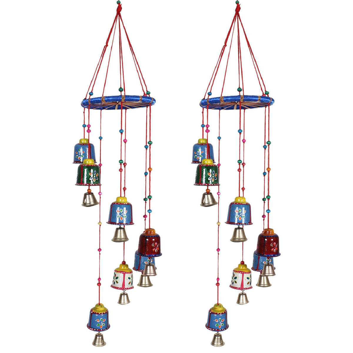 Kuber Industries Handcrafted Wall Hanging Bells With Ring|Traditional Rajasthani Hand Painted Bells For Home Decoration,Pack Of