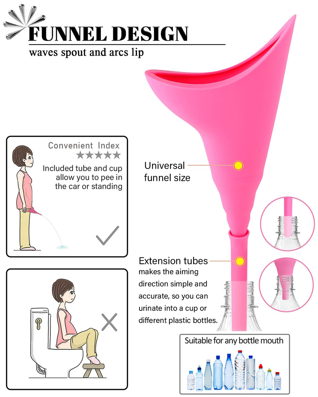 Abxlniu Female Urination Device, Female Urinals Portable Pee Funnel For Women With Tube, Women Pee Cup Reusable For Car Camping,