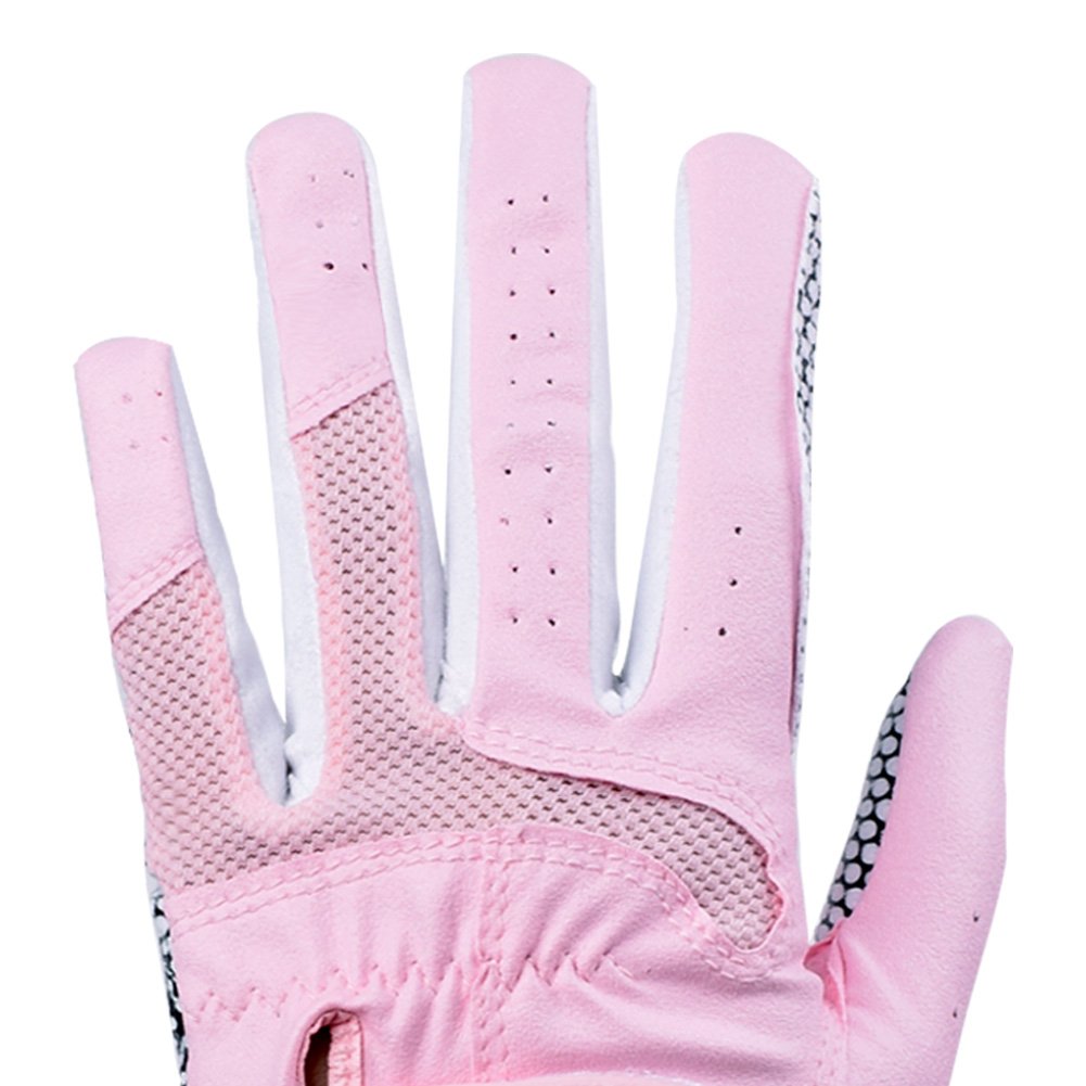 Gh Womens Leather Golf Gloves One Pair - Plain Both Hands (Pink, 18 (Xs))