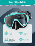 Seovediary Snorkel Set Adults Snorkeling Gear Anti-Fog Panoramic View Swim Mask Dry Top Snorkel Kit With Travel Bag For Snorkeli