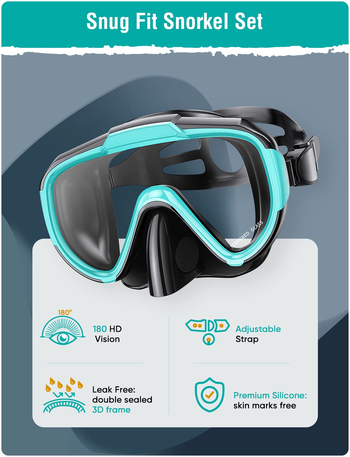 Seovediary Snorkel Set Adults Snorkeling Gear Anti-Fog Panoramic View Swim Mask Dry Top Snorkel Kit With Travel Bag For Snorkeli