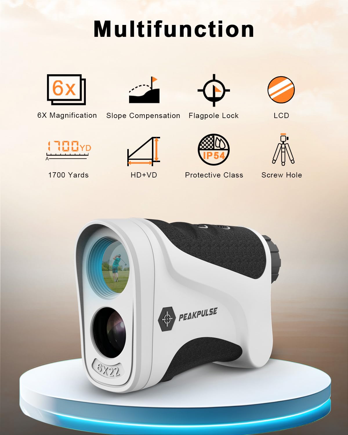 PEAKPULSE Range Finder Golf with Slope 1700 Yards 6X Zoom Angle Measurement Laser Golfing Rangefinders Distance Flag Pole Locked