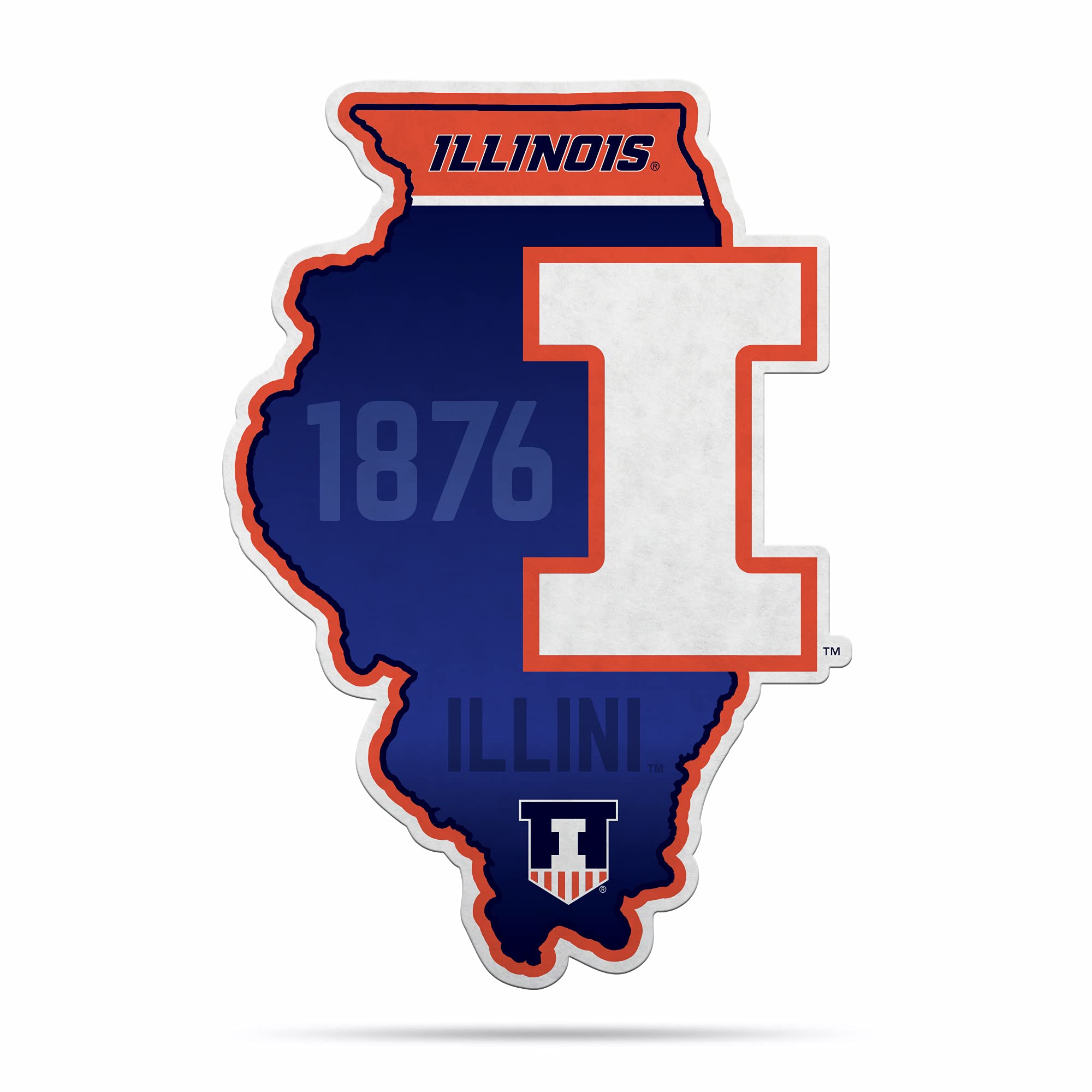 Rico Industries Ncaa Illinois Fighting Illini State Shape Shape Cut Pennant - Home And Living Room D  Cor - Soft Felt Ez To Hang