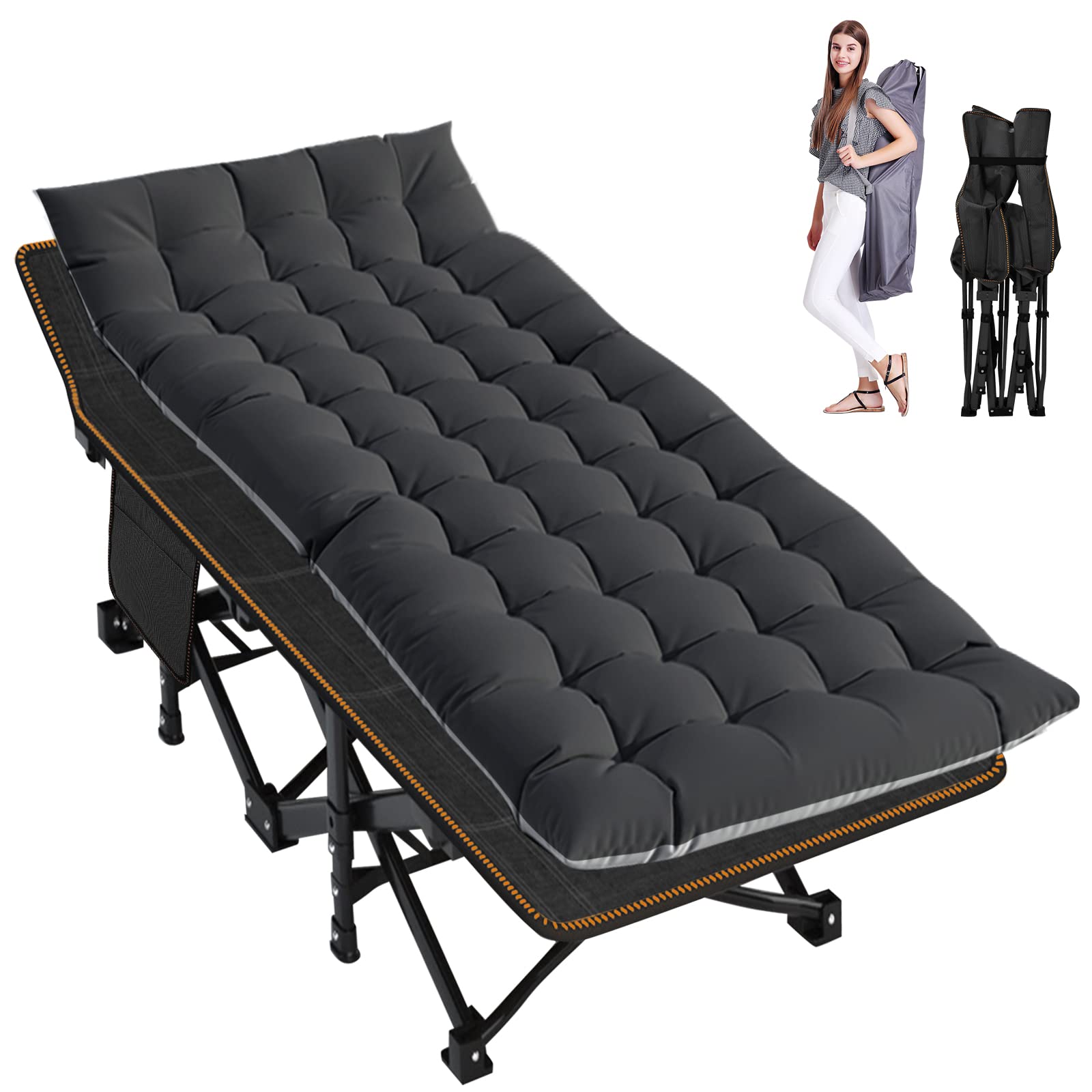 Lilypelle Folding Camping Cot Xl, Heavy Duty Sleeping Cots With Carry Bag, Double Layer Oxford Portable Travel Camp Cots For Hom