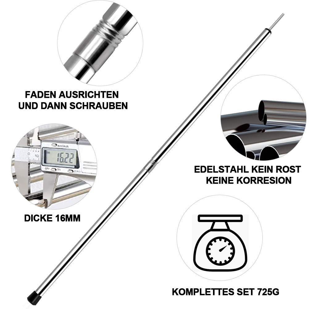 Tarp Pole Camping Tent Poles For Canopy Tarp Shelter Collapsible 74.8 Inches Poles, Awning Replacement Rain Fly Stainless Steel