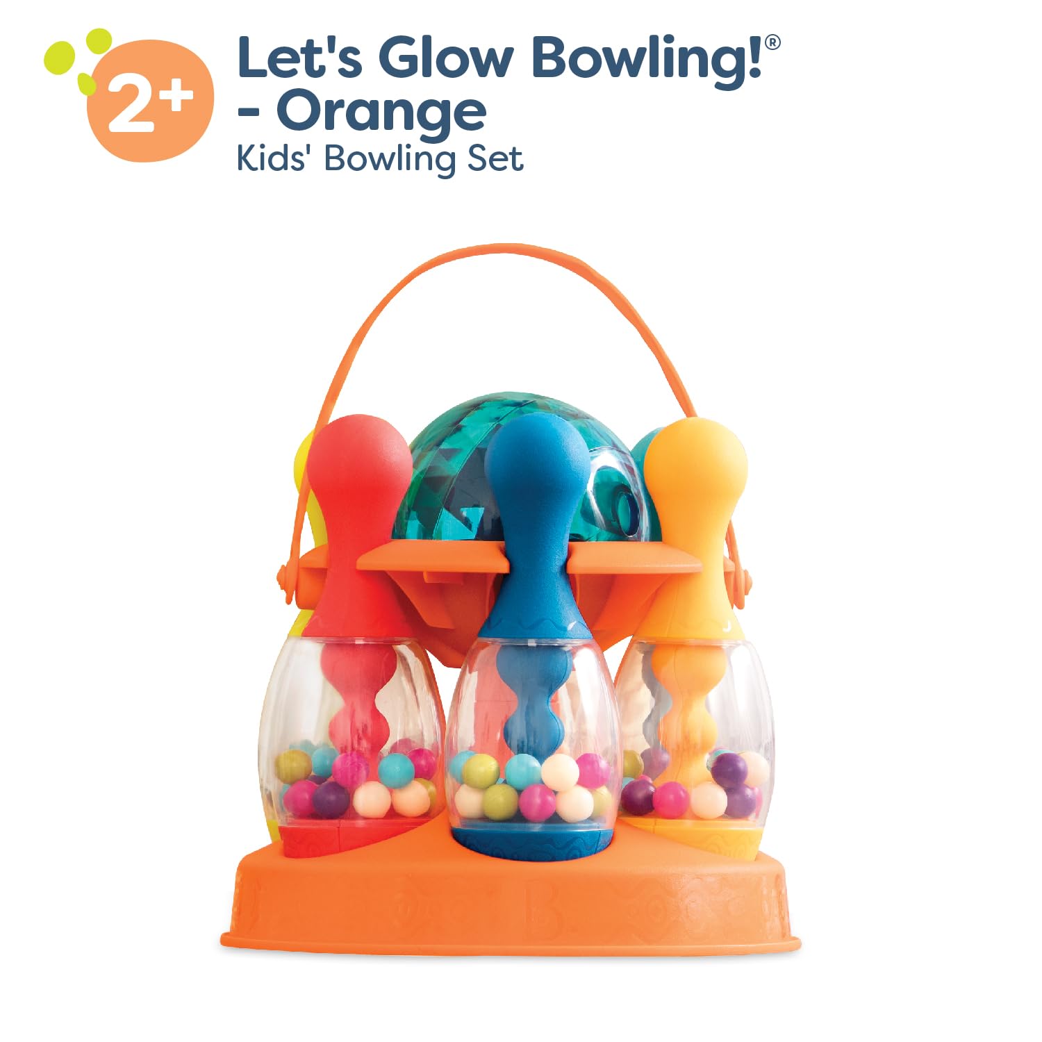 B. Toys- Lets Glow Bowling! - Multicolored Six Pin Toy Bowling Set With Flashing Light-Up Ball & Carrying Caddy For Kids- 2 Year