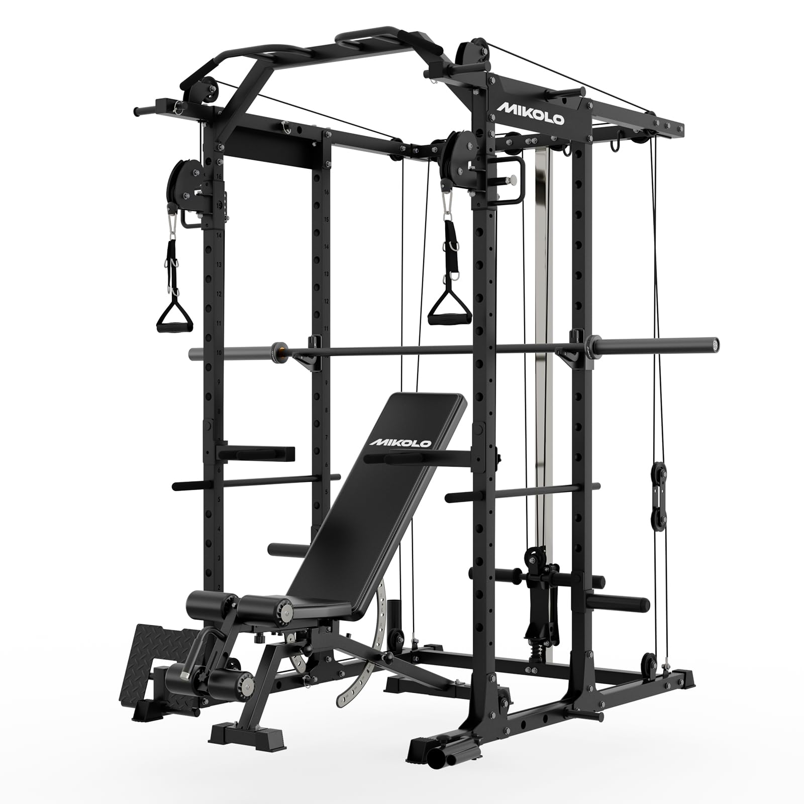 Mikolo K6 Power Cage, Power Rack with Cable Crossover System, 1500LBS Squat Rack with LAT Pull Down System, Home Gym Packages wi