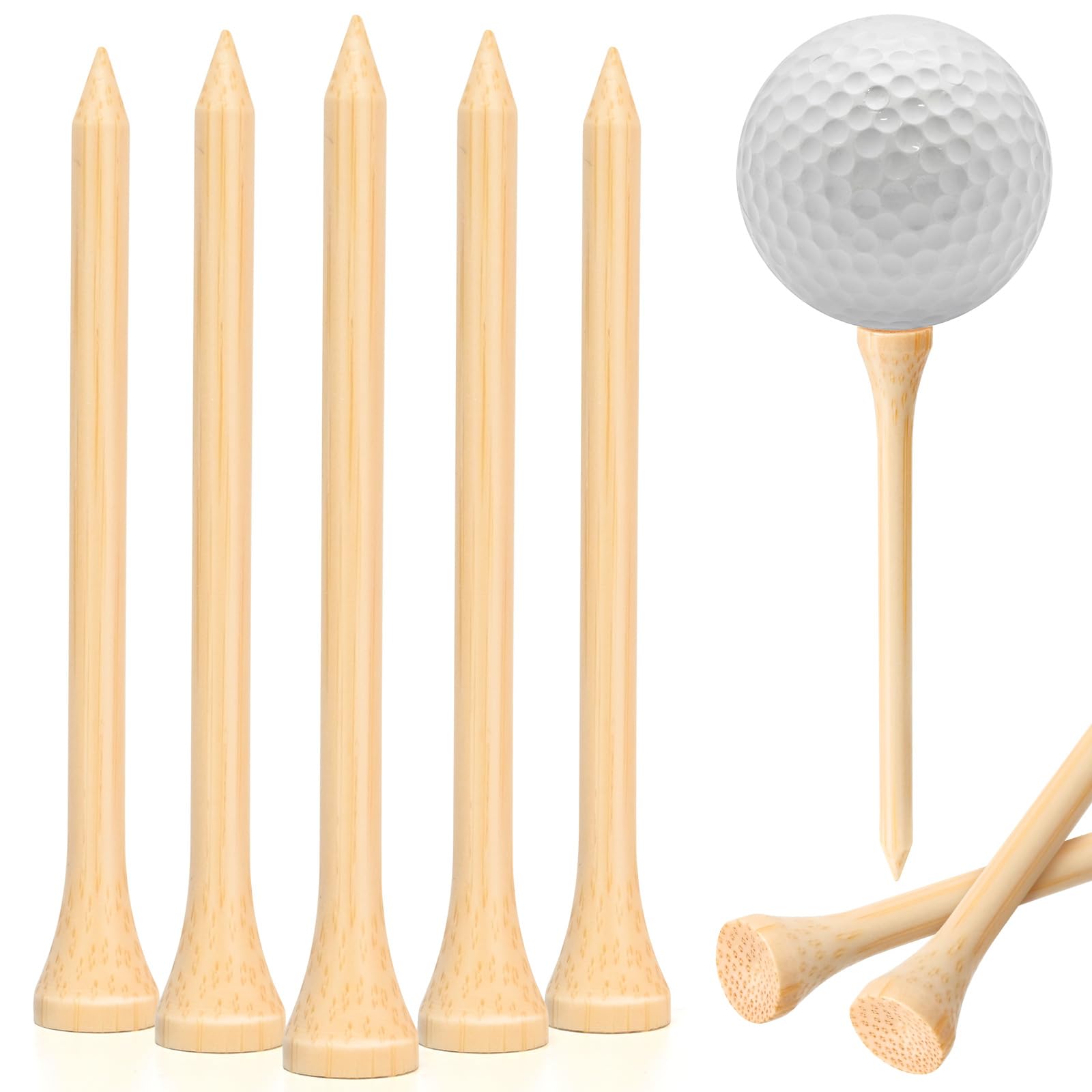 Wingolfer Golf Tees, 100 Packs Of 3 1/4 Inch Golf Tees, Professional Natural Bamboo Golf Tees, Durable & Stable Professional Tee