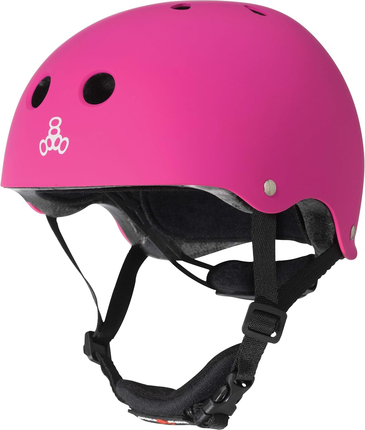 Triple Eight LIL 8 Dual Certified Sweatsaver Kids Skateboard and Bike Helmet with Padded Chin Buckle, Neon Pink Rubber, One Size