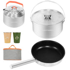 Whitsunday Outdoor Cookware 304 Stainless Steel Set, Backpacking Camping Dinnerware Set - Stackable Pots, Pans, Kettle, Cups Set