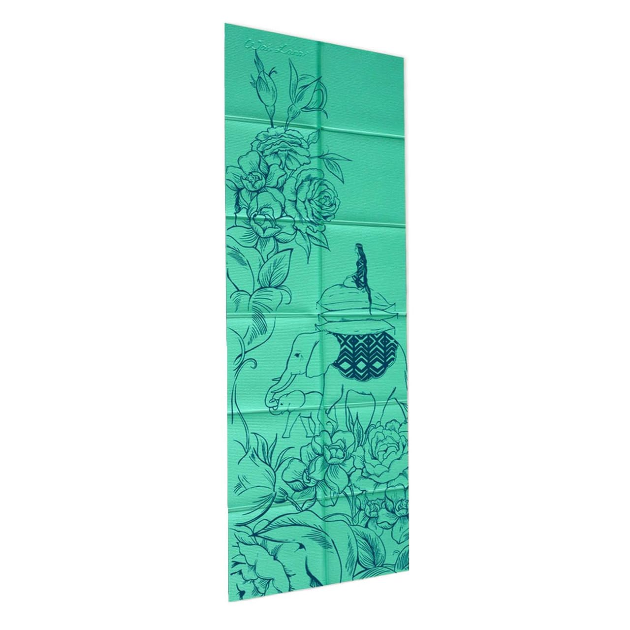 Folding Yoga Mat (Thickness: 4Mm; Folded Size: 29Cm X 30.5 Cm X 5Cm) And Tote - Mat Design: Wandering Elephants - Color: Azure G