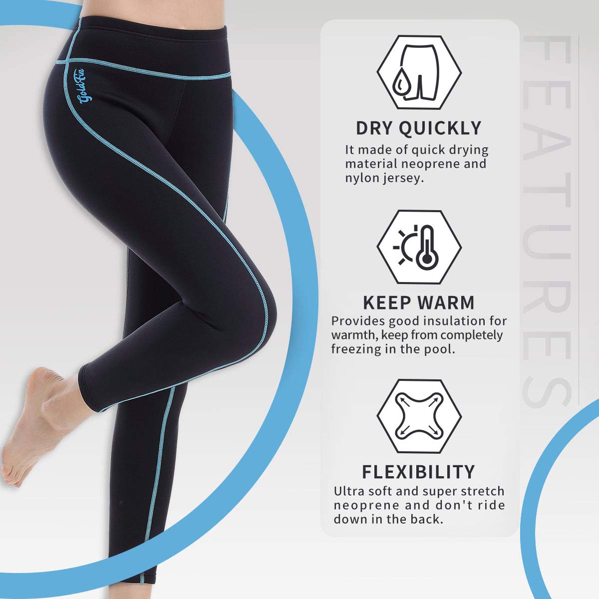 Goldfin Womens Wetsuit Pants, 2Mm Neoprene Pants Keep Warm For Diving Swimming Surfing Kayaking Boating (Blue, Xl)