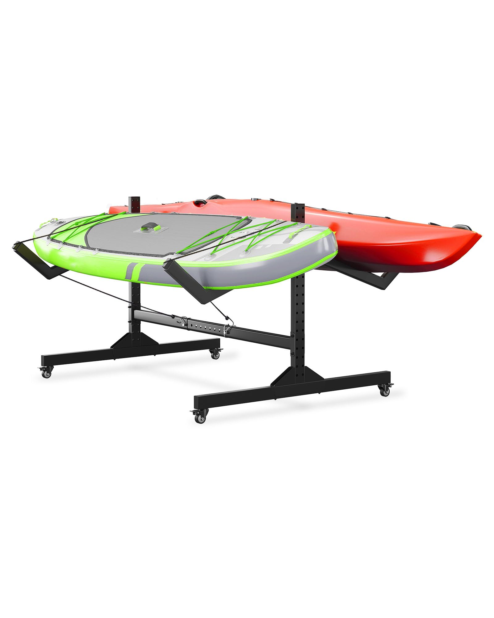 GarveeLife Kayak Storage Rack for 2 Kayaks Freestanding Kayak Rack for Outdoor Storage with Movable Wheels, Heavy-Duty Steel Kay