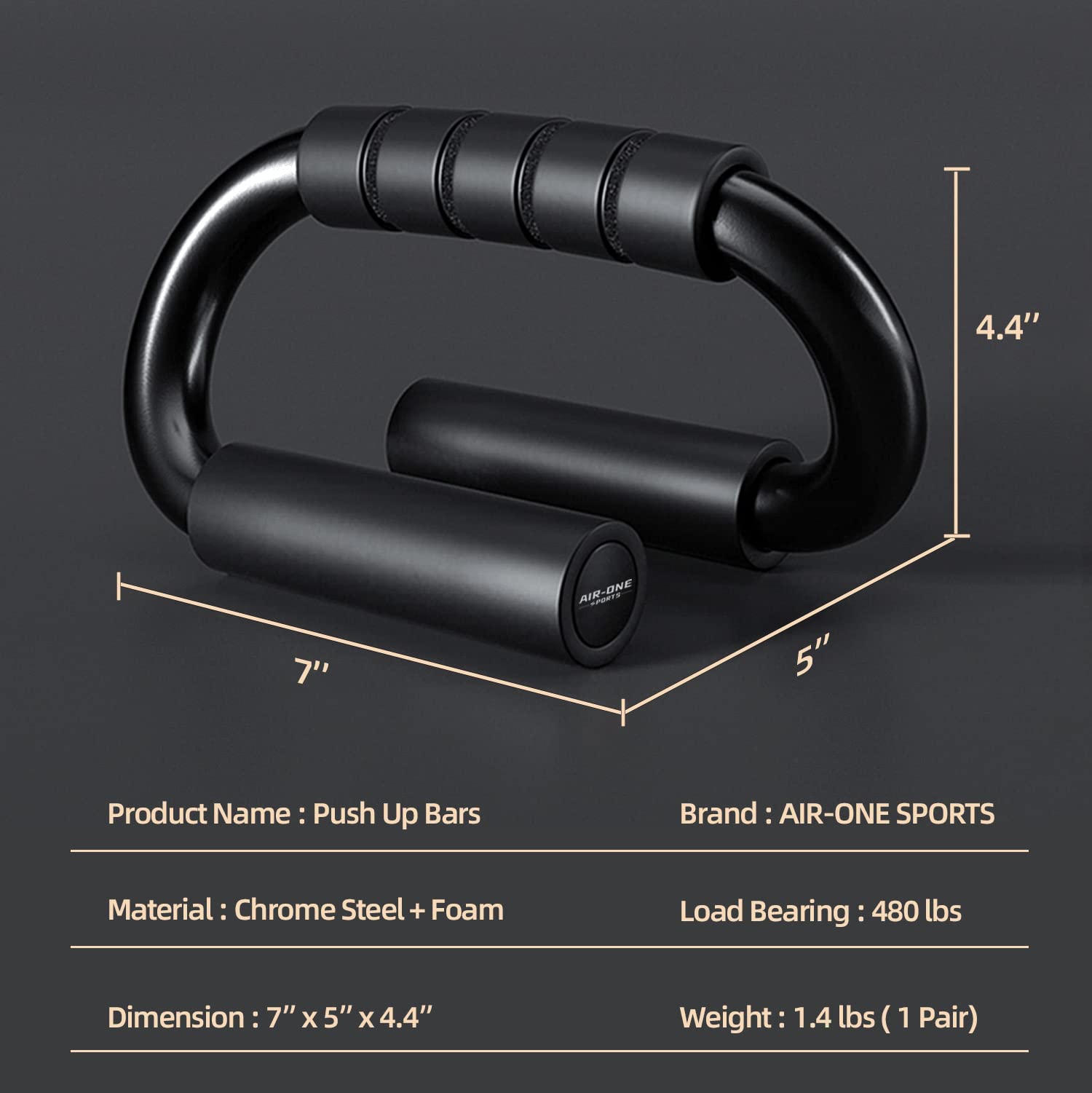 Kitchlife Air-One Sports Push Up Bars - 480 Lb Capacity, Extra Thick Non-Slip Foam Grips, Sturdy Structure, Ideal For Home Gym S