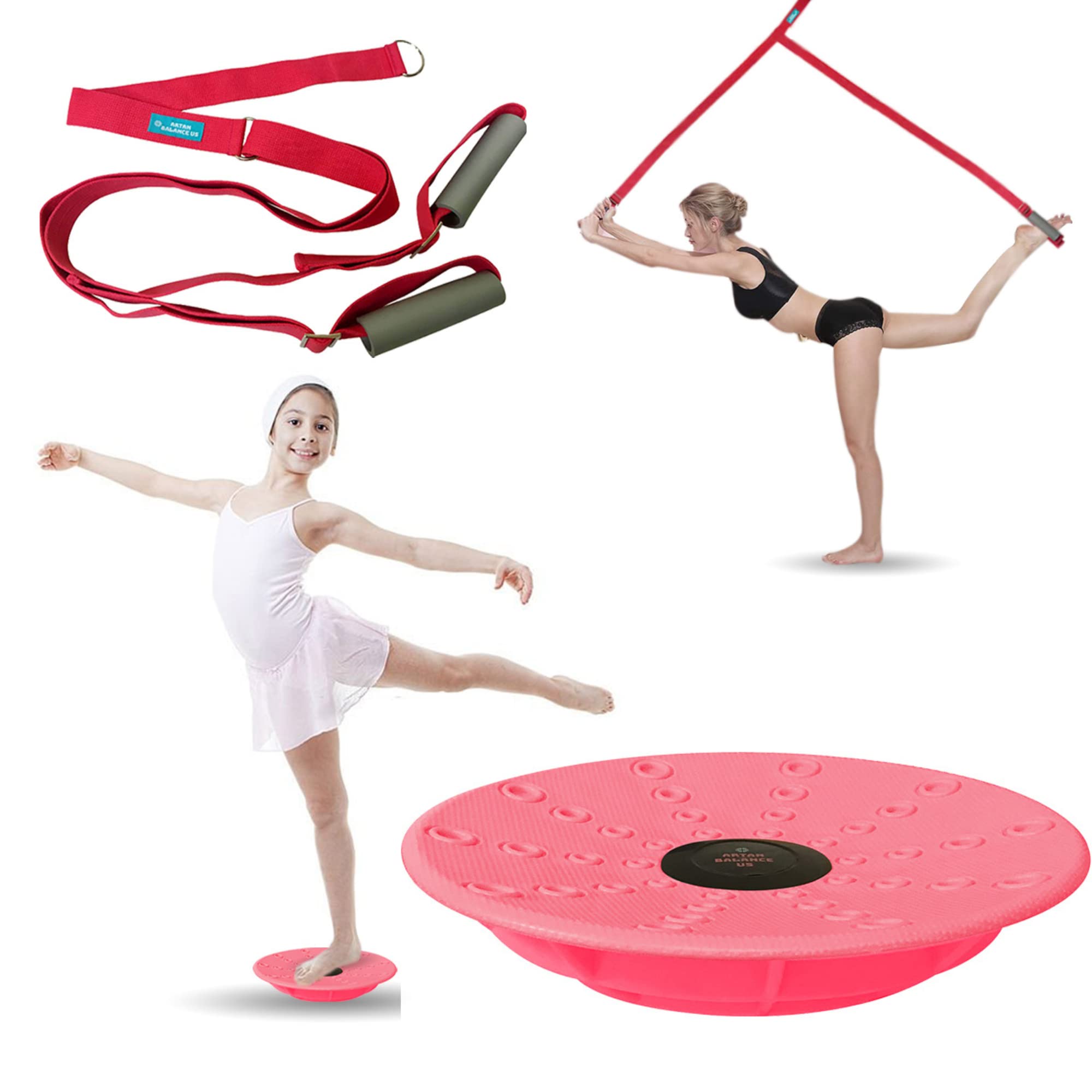 Leg Stretching Strap And Ballet Balance Board, 2 Pc. Set, Stretching, Disc Core Trainer And Flexibility Equipment For Dance, Gym
