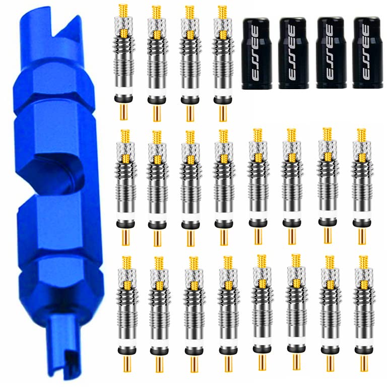 20 Pieces Presta Valve Core 4 Pieces Alloy Presta Valve Caps With Alloy Valve Core Remover Tool For Tubeless Road Mtb Bike, Stan