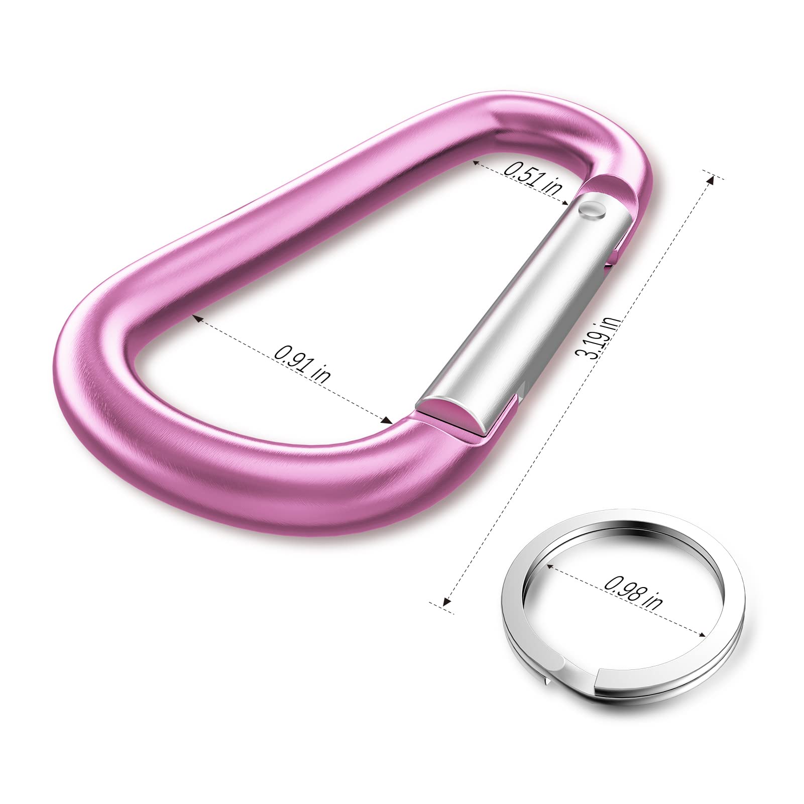 Sprookber 3'' Aluminum Carabiner D Ring, Caribeenerclips, Spring Snap Hookfor Keychain Clip,Set Of 10 (Pink)