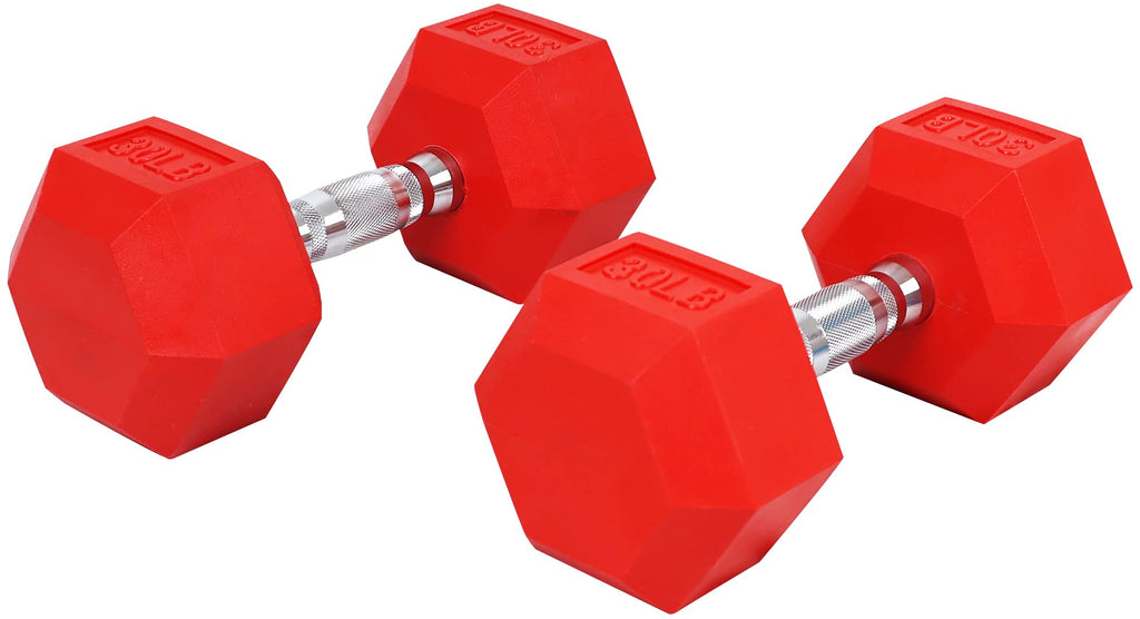 Fitvids Colored Rubber Encased Hex Dumbbell, 30Lb Pair