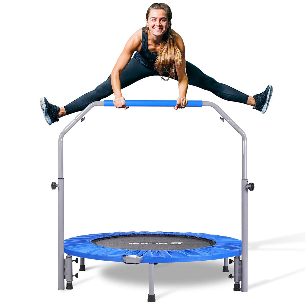 BCAN 40/48 Foldable Mini Trampoline Max Load 330lbs/440lbs, Fitness Rebounder with Adjustable Foam Handle, Exercise Trampoline f